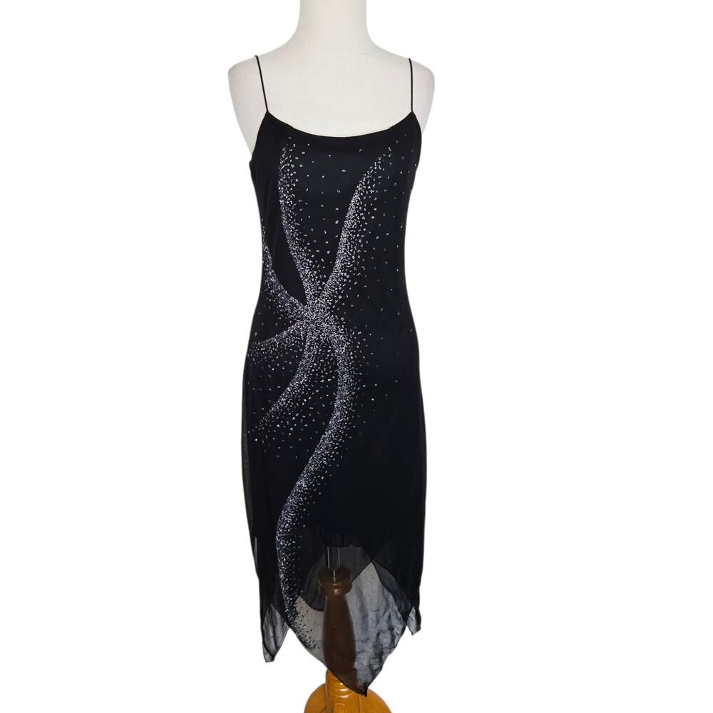 Vintage Y2K Women Fairy Grunge Slip Dress Beaded Whimsigoth Witchy Black Medium